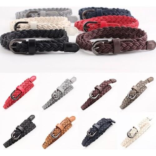 Wax Rope Braided Belt PU Knitted Buckle Strap Waist Belt Candy Colors PU Leather Thin Narrow Skinny Waistband