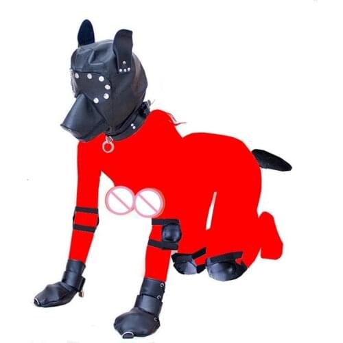 Sex Bondage Fetish Pony Puppy Play Game Toy Set Hood Fetish Mitts Knee Caps Anal Plug Tail Adult Female Slave Restraint Set