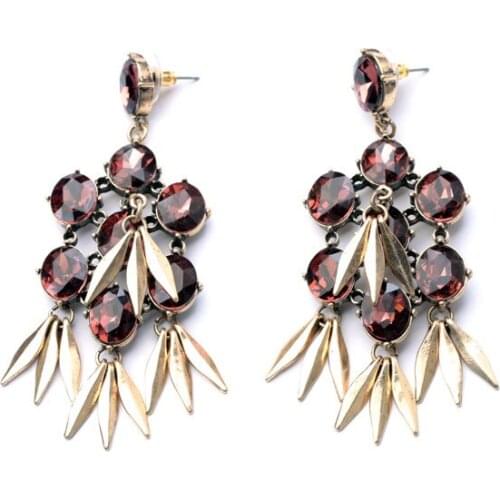 Bulk Price New Style of The Latest Simple Resin Glass Plant Shiny Gold Color Colorful Stud Earrings