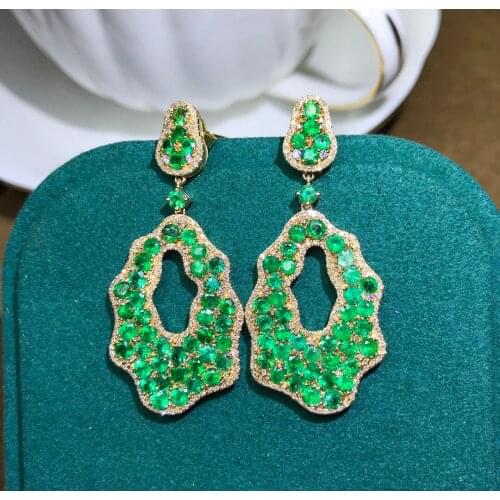 XHD430 Solid 18k Gold Nature Green Emerald 5ct Earrings for Women Fine Jewelry Birthday Presents
