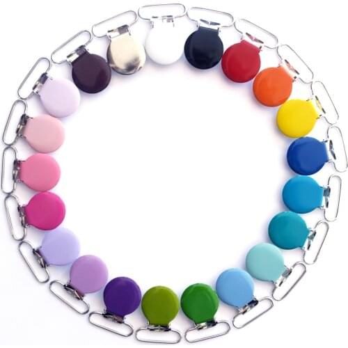 Sutoyuen 180pcs 1'' 25mm 21 Colors Assorted Enamel Round Shape Garment Suspender Clips \ Metal Round Pacifier Clips Dummy Holder
