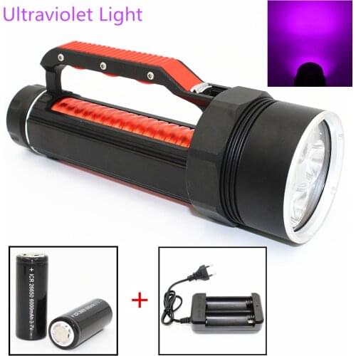 Uranusfire 20W Ultraviolet Diving Flashlight 4 UV LED Waterproof 395nm Purple Light Torch Linterna Use 26650 Battery Charger