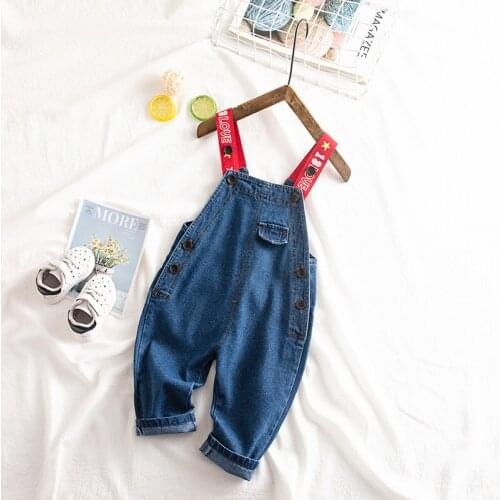 2019 Four Seasons Casual Childrens Bib Pants Washed Distressed Childrens Denim Overalls Boys Childrens Bib Pants 12M-3T