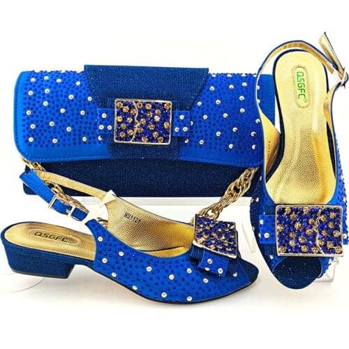 Decoration High Quality Itlaian Design Colorful Crystal Special African 2021 Women Shoes and Bag in Royal Blue Color for Party