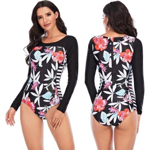 Rash Guard Women Long Sleeve One Piece Swimsuit Diving Surf UV Swimwear Sun Protection
