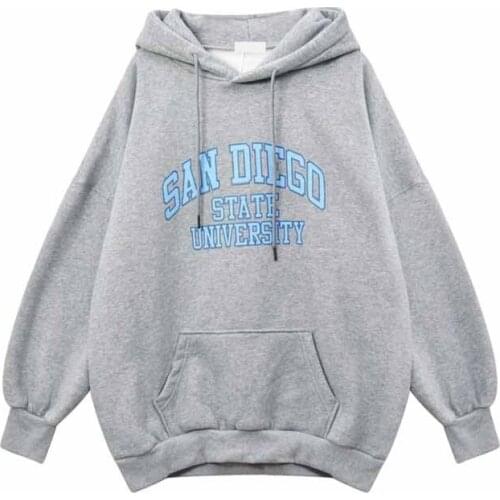 Womens Loose Lazy Style Sweater Korean Version of The New Letter Printing Hooded Casual Top