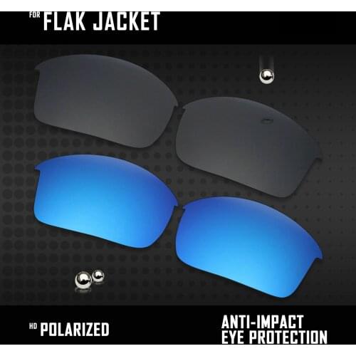 OOWLIT 2 Pairs Polarized Sunglasses Replacement Lenses for Oakley Flak Jacket-Black and Ice Blue
