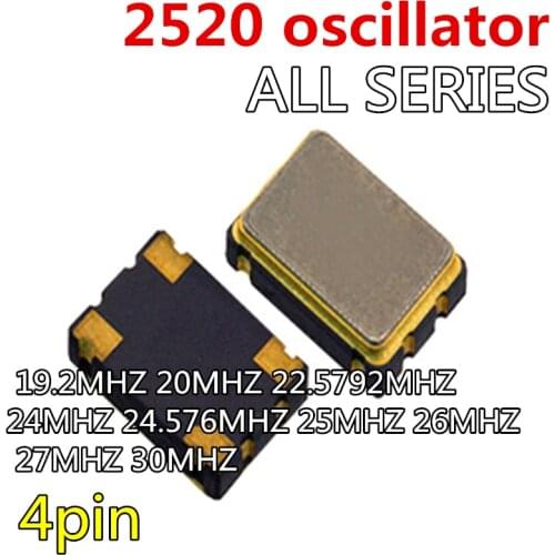 2pcs 2520 oscillator 4pin 2.5x2.0mm crystal oscillator 19.2MHZ 20MHZ 22.5792MHZ 24MHZ 24.576MHZ 25MHZ 26MHZ 27MHZ 30MHZ