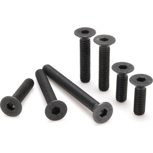 200pcs M5*8/10/12/16/20/25/30/35/40/45/50mm Black Steel Metric Flat Countersunk Head Hex Socket Screw