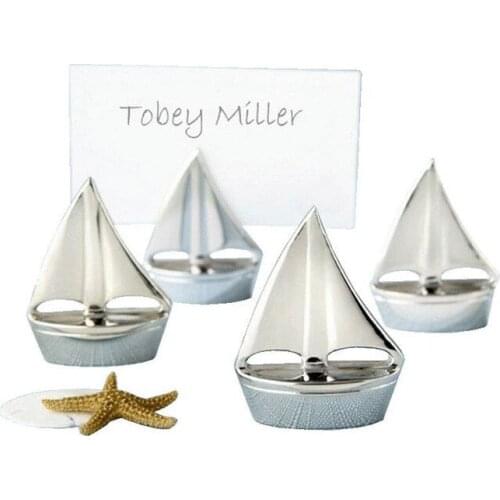 200pcs Sail Boat Silver Beach Theme Place Card Holder birthday Wedding Gifts Party cards clips