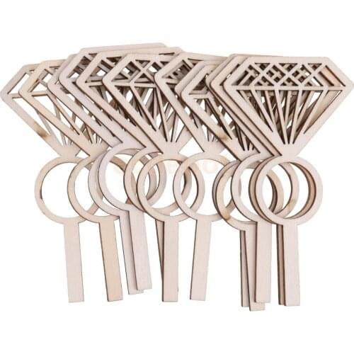 24PCS Wooden Diamond Ring Cupcake Picks Wedding Party Bridal Shower Decor