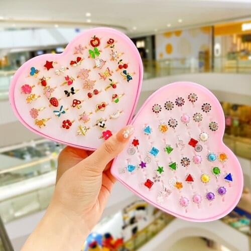 36 Pcs Children Cute Cartoon Flower Vintage Color Open Rings for Girls Punk Hip Hop Adjustable Ring Fashion Jewelry Best Gift