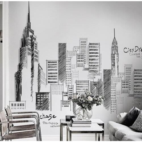 Large Black City Buildings Sketch Wall Stickers PVC DIY Mural Art for Living Room Bedroom Dorm Wall Decoration Background Decal