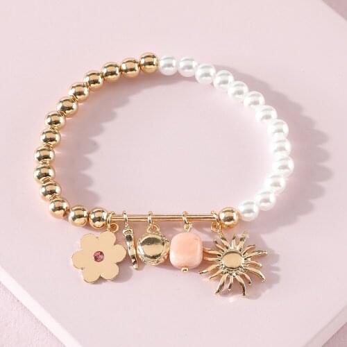DIY Flower Sun Key Heart Bracelet Beaded Chain Wristband for Woman Girl Charm Sister Jewelry Gift