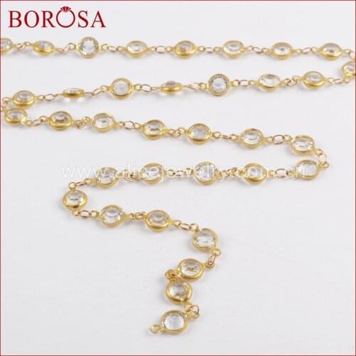 BOROSA 5Meters 7mm White Crystal Faceted Coin Rosary Chains Drusy Beaded Chains or Necklace JT197