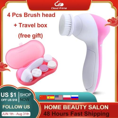 Electric Sonic Facial Brush Face Skin Spa Cleansing Massager Cleaner with 4 Heads skin clean beauty Travel set