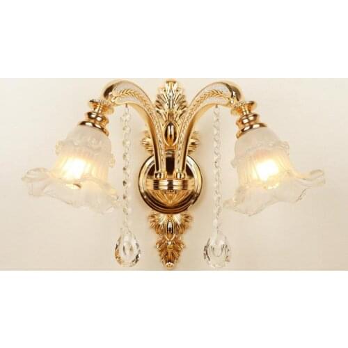 European champagne crystal wall Lamp for home Large Aluminum K9 Crystal wall sconce E14 Led Luminaire Verlichting Bathroom Light
