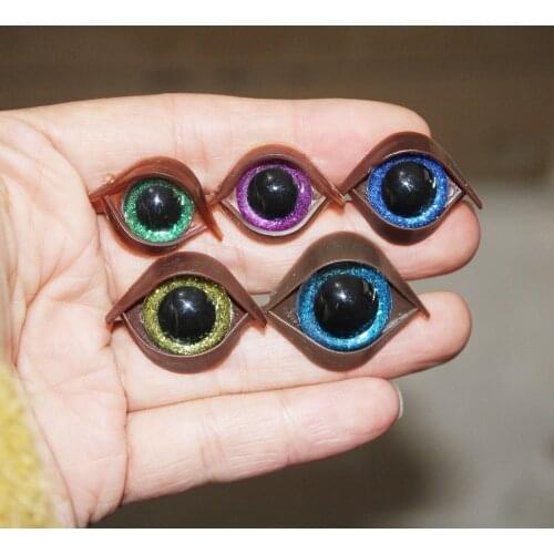 20pcs-- 13mm-24mm round plastic safety clear toy eyes + glitter Nonwovens + hard washer + brown eyelid for diy doll--size option