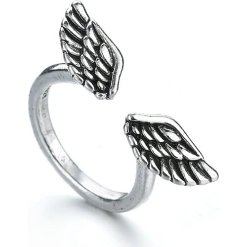 Creative Fashion Silver Color Adjustable Open Angel Wings Ring Unique Womens Ring Jewelry Accessories Gifts