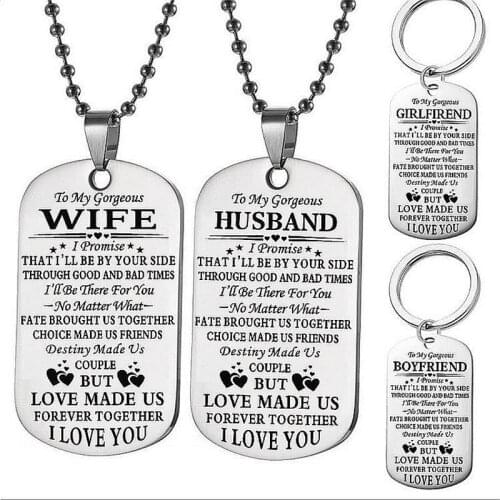 Engraved Letters Pendant Gift Wife Husband Boyfriend Girlfriend Couples Jewelry Military Necklace Valentines Day Present