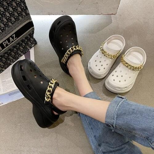 Summer Metal Chain Women Clog Shoes Outdoor EVA Thick Platform Womens Sandals Fashion Womens Slippers Zapatillas Mujer