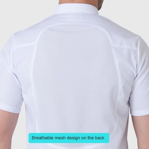 Summer chef costume mens kitchen jacket white shirt catering Uniform Barber Shop Workwear bakery Overalls