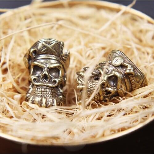 Bearded Pirate Skull Brass EDC DIY Knife Beads Lanyard Pendants Retro Color Outdoor Survival Tools Metal Paracord Bead Accessory