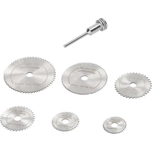 7 PCS Mini Saw Blade Set Power Rotary Tool High Speed Steel Saw Disc Cutting Wheel Circular Saw Mandrel for Wood Metal Cutting