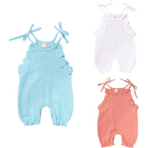 NEW 2020 Summer Newborn Toddler Baby Girl Clothes Ruffled Sleeveless Solid Romper Jumpsuit Cotton Linen Outfit