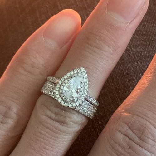 New luxury RIng Set pear solid 5A zircon 925 sterling silver engagement ring for women lady anniversary gift jewelry bulk sell