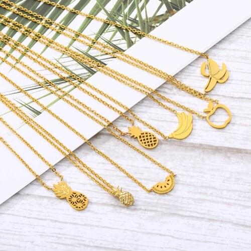 Fruits shaped necklaces for women PineApple Banana watermelon Pendant stainless steel necklace men birthday gift