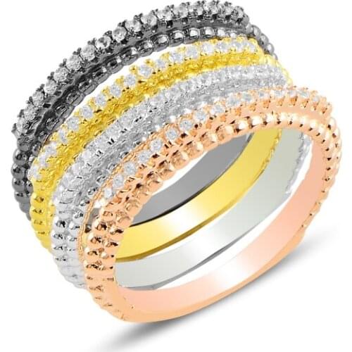 Silver 925 Sterling Zircon Cubic Zirconia Quad Yarımtur Engagement Ring