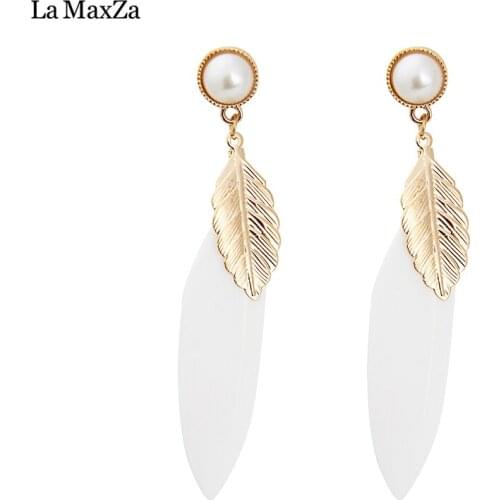 Classic Trendy Jewelry Stud Earrings For Women Charm Pearl Feather Leaves Earring For Girl Exaggerate Earring Accessories