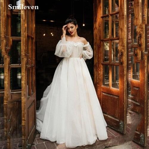 Smileven Off shoulder Wedding Dresses Puff Sleeve Lace Puffy Tulle Boho Bride Gown Custom Made