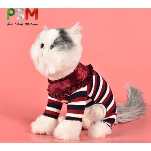 Cat Warm Knitted Striped Sweater In Autumn and Winter Pet Coat Pink Fashion 100% Cotton Cat Dress Woman