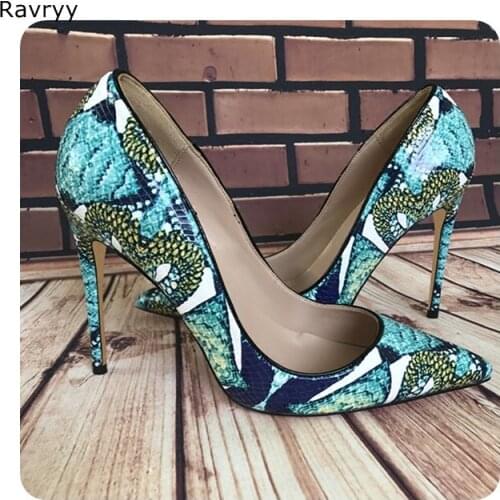 Blue Printed Woman high heel Pointed Toe Sexy Pumps 10/12CM Thin heel female dress shoes stiletto heels OL out fits party shoes