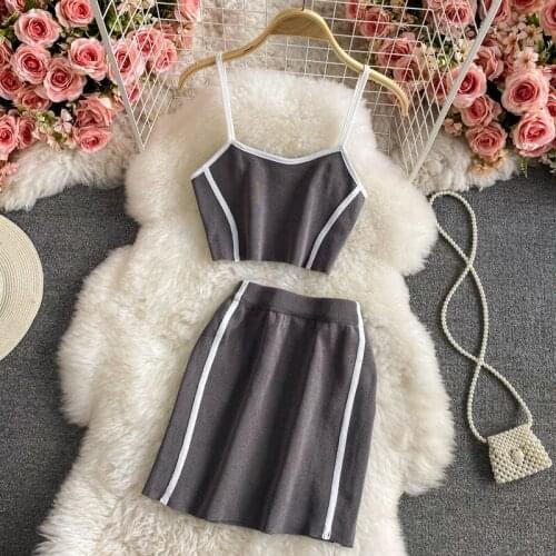 New Casual Women Summer Tank Crop Top Cami and High Waist Mini Skirt Suit Two Piece Sets Sexy Bodycon Outfit Tracksuits Fashion