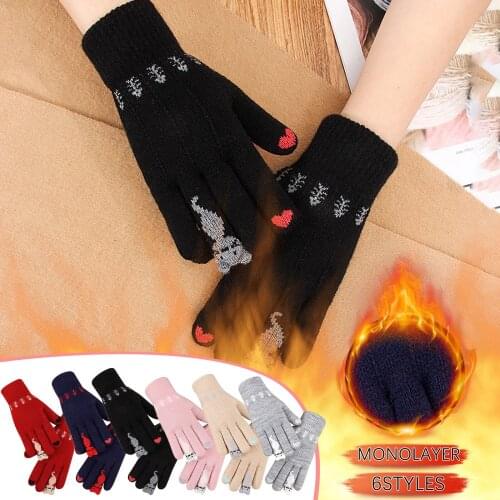 Winter Warm Cold Cashmere Mitten Thick Cartoon Cat Print Wool Knitted Full Finger Gloves Men And Women Gloves Top Selling