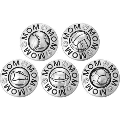 10pcs/lot New Sports Cheer Football Baseball Volleyball Mom Snap Button Fit 18mm Snap Jewelry Charm Bracelets For Women