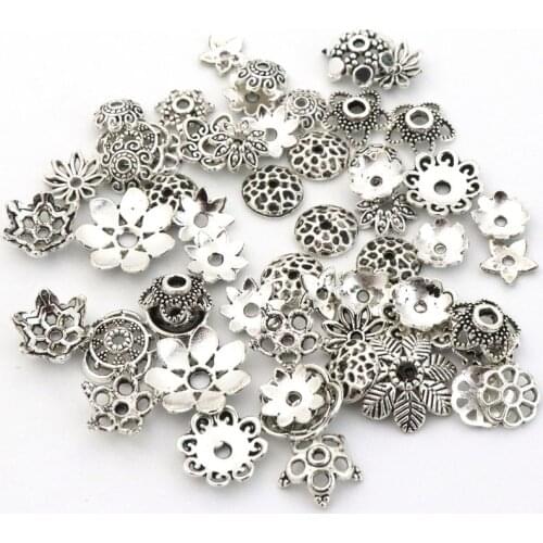 100pcs Big Mixed Tibetan Silver Flower Loose Spacer Bead Caps For Jewelry Making Findings Needlework Diy Accessories Wholesale