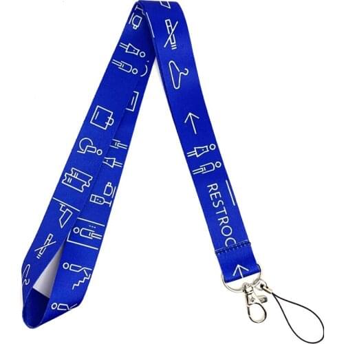 12Pcs Blue Warning Sign Printed Cool Keychain Lanyard For Keys Badge ID Holders Mobile Phone Hang Rope Neck Straps Accessories