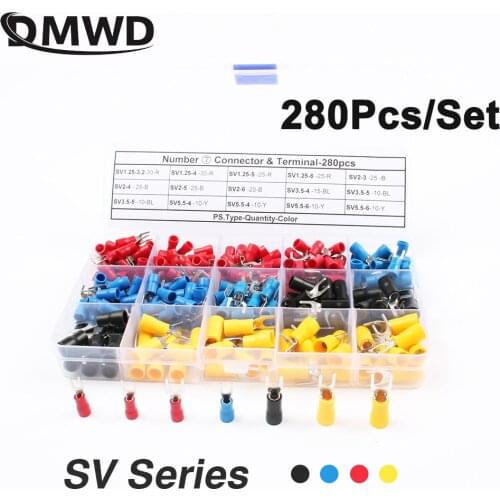 280Pcs/Set DIANQI SV Furcate Fork Spade Wire Crimp pressed terminals Cable Wire Connector SV Black Red Blue Yellow 22-10 AWG