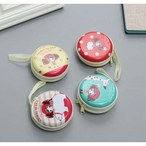 4 pcs/set Cartoon girl mini coin purse tinplate cute round kindergarten kids small gifts primary prizes