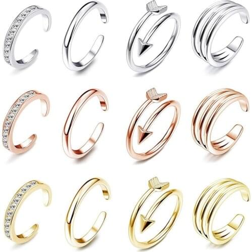 4Pcs Simple Copper Crystal Foot Ring Adjustable Opening Toe Ring For Women Girl Summer Beach Vacation Jewelry Finger Ring