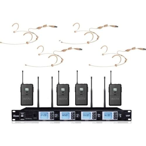 4X100 Ch UHF Wireless Beige Headset Microphone System w Flight case