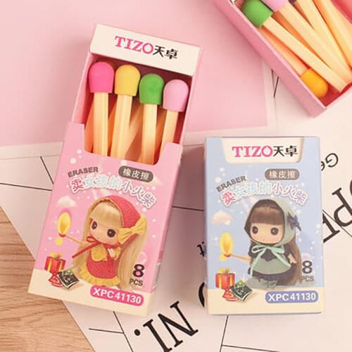 8pcs/set matches shapes simulation eraser students prize gifts cute stick bar pencil eraser toys school office supplies