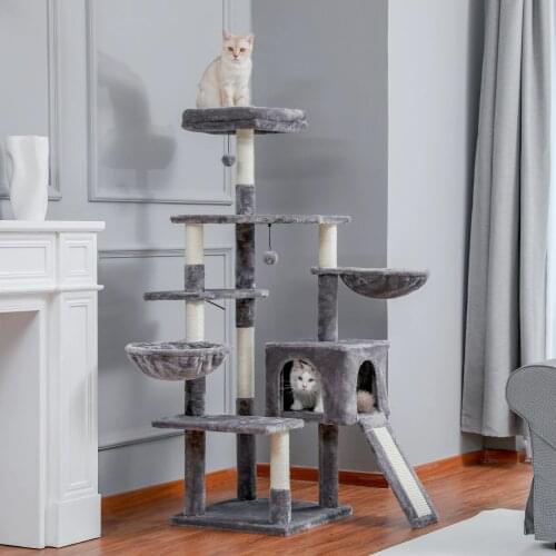 Fast Delivery Cat Tree Tower with Ladder for Cat Kitten Spacious Condo Full Sisal Scratching Post Cats Multi-Level Tower House