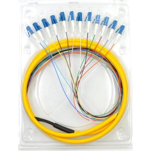 Free shipping 12 Strand 9/125 Fiber Optic Pigtail 1.2m LC UPC Single Mode,12 fiber pigtail 1-3 Meters