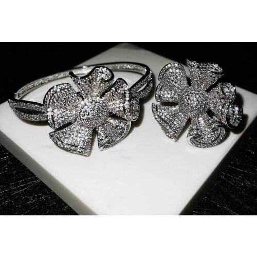 Big Flower Diamond Bangle Trendy 925 Sterling Silver Party Engagement bangles Bracelets for women Bridal wedding accessaries