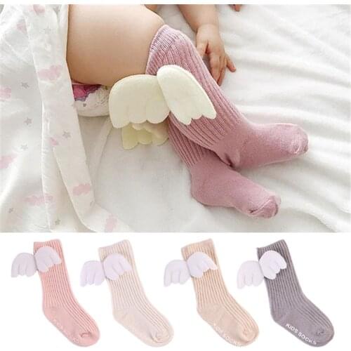 Baby Girls Princess Angel Wings Soft Cotton Lace Socks Kids Long Knee High Leg Warmers 0-4 Years Newborn Infant Baby Socks G0373